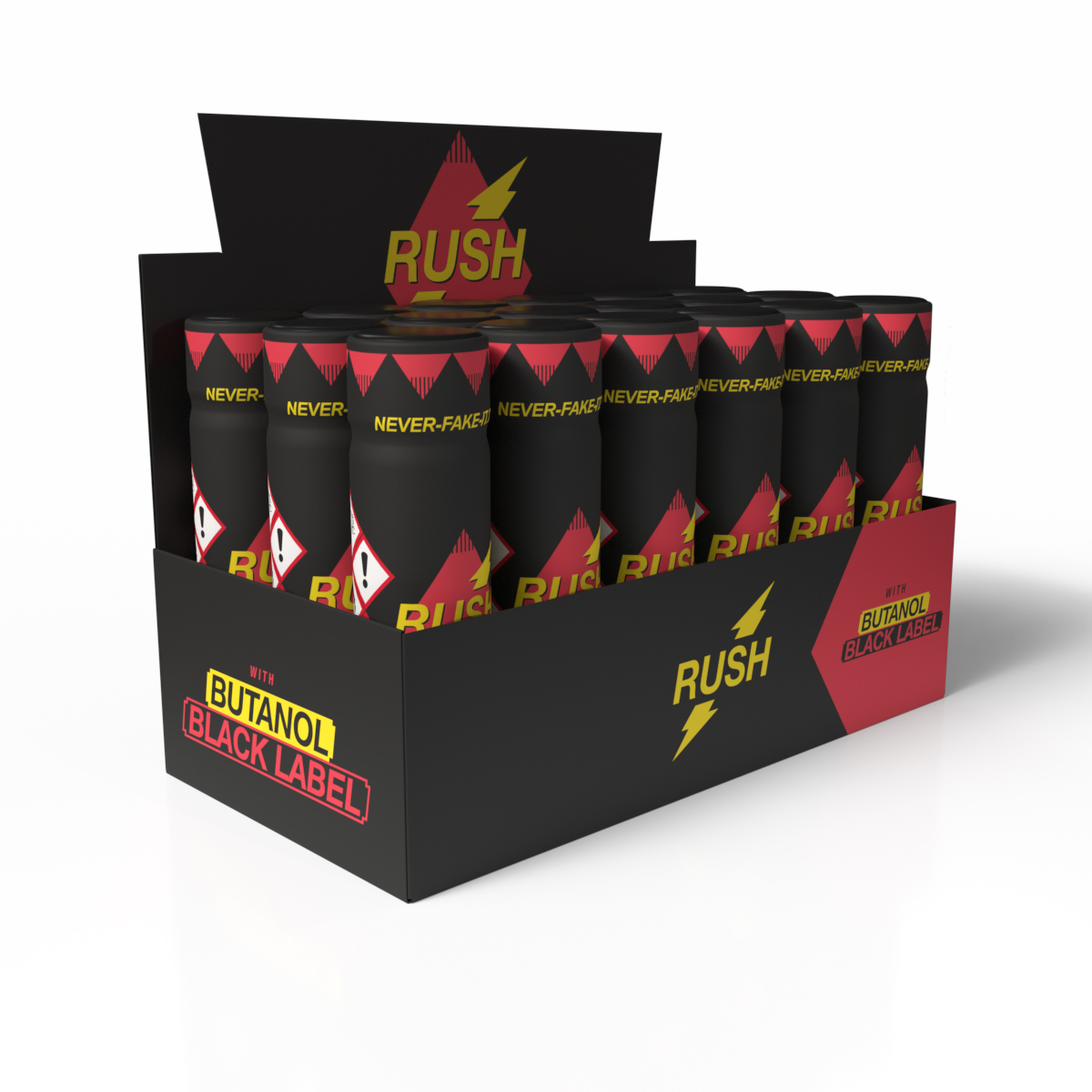 Rush With Butanol Black Label Tall counter display tray — 18 units